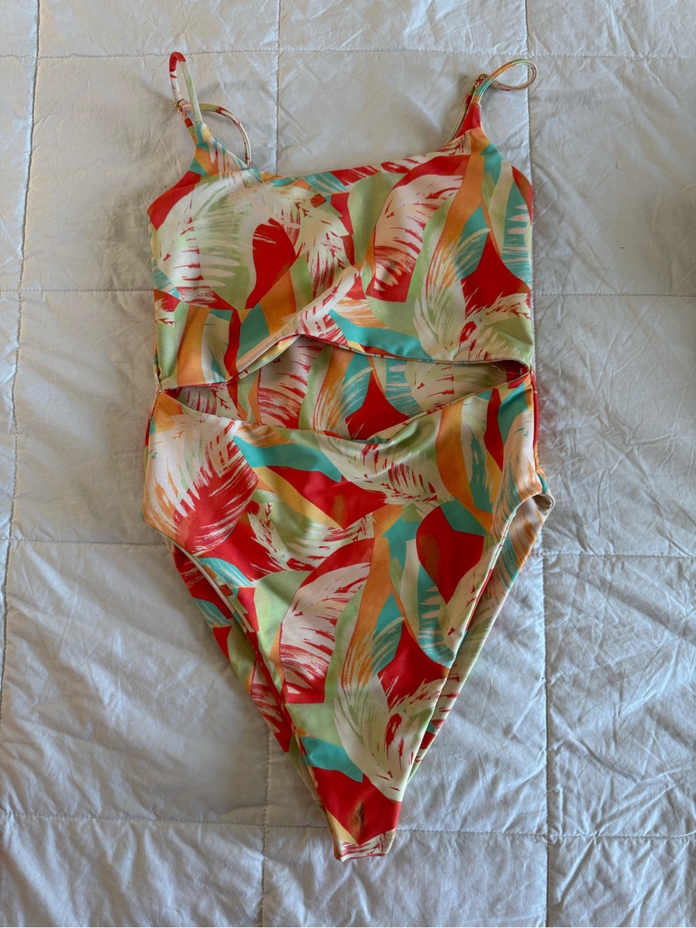 Skatie “Madison” Tropical Print One-Piece Swimsuit - Red & Teal